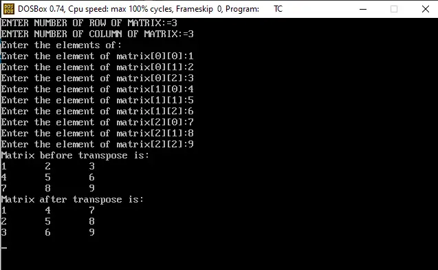 ranspose of matrix Output