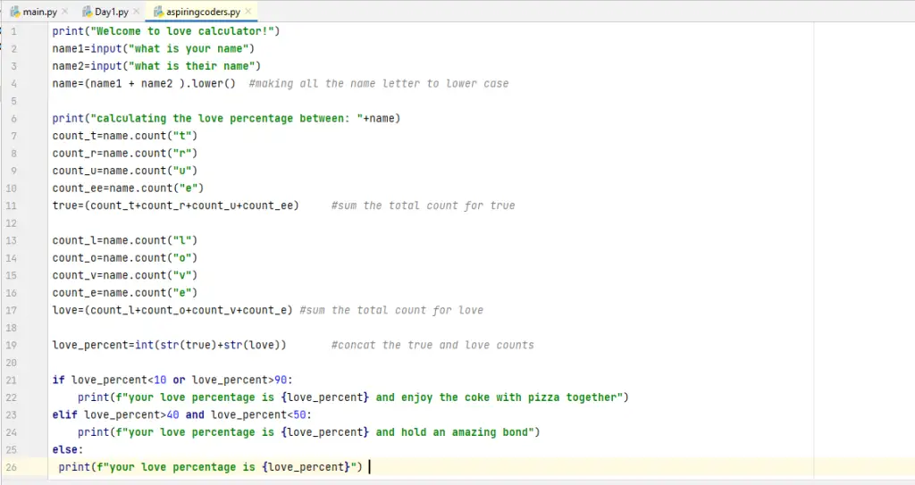 Python code for love percentage project